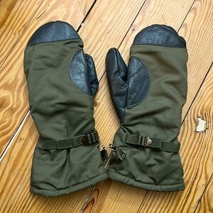 Vintage Leather & Canvas Military Surplus Ski Mittens